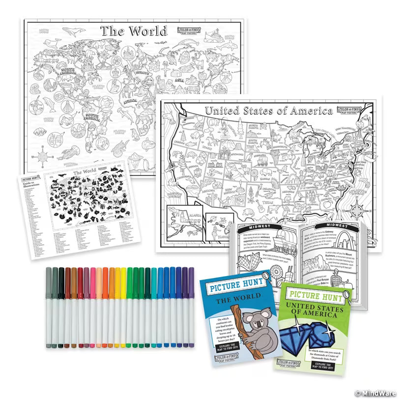 Color & Find Map Posters