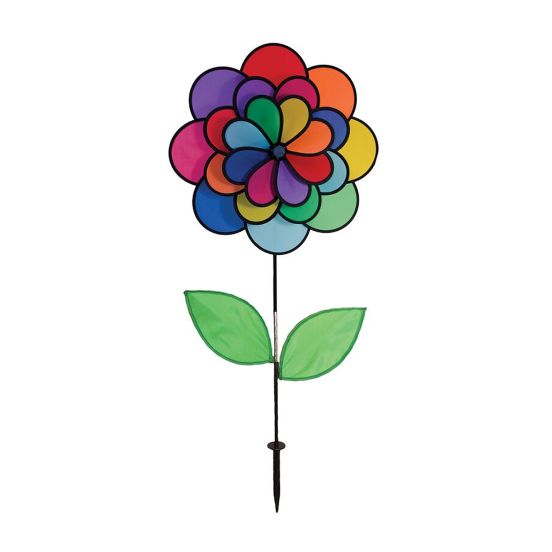 Triple Wheel Petal Flower w/ Leaves Lawn Spinner